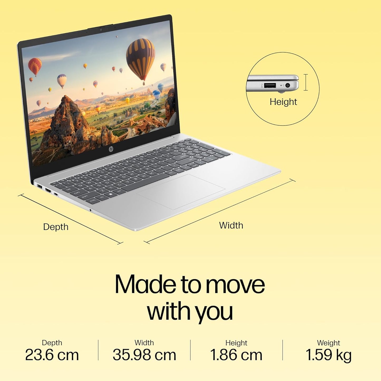 HP Laptop 15.6 Inch, 16GB RAM + 512GB SSD | AMD Ryzen™ 5-7430U processor | AMD Radeon™ Graphics | Windows 11 Home, Silver (15-fc0389AU)