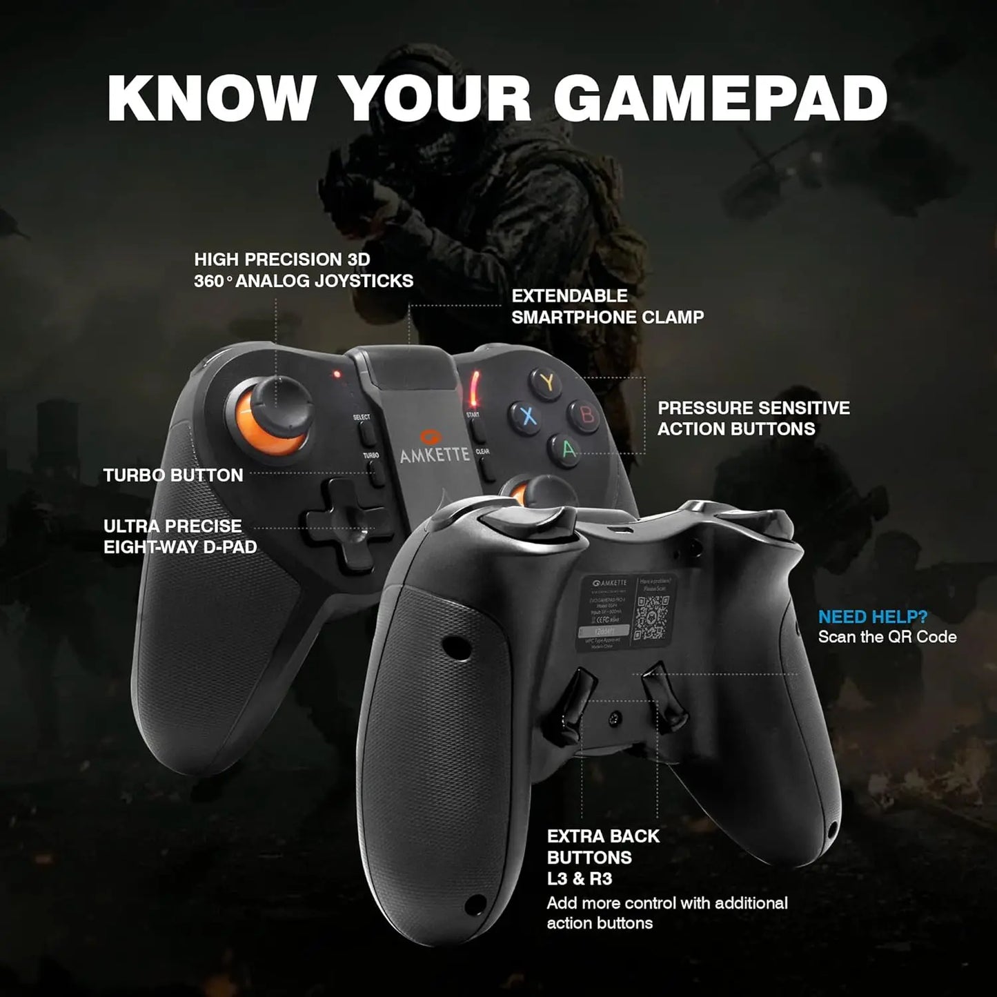 Amkette Evo Gamepad Pro 4 Programmable Gamepad for Android for Snapdragon Devices Only with Touch Point