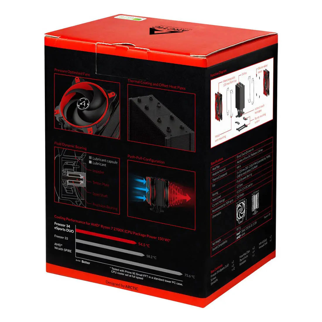 ARCTIC Freezer 34 eSports DUO Tower CPU Air Cooler with 120mm BioniX-P Fan - Red