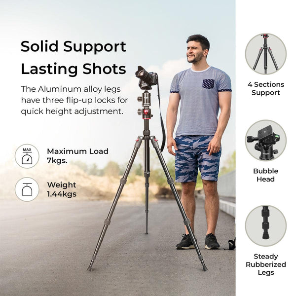 Digitek DTR 520 BH (60 Inch) Professional Aluminum Tripod Cum Monopod with Swivel Pan Head, for DSLR Camera Maximum Operating Height: 4.95 Feet Black DTR 520 BH