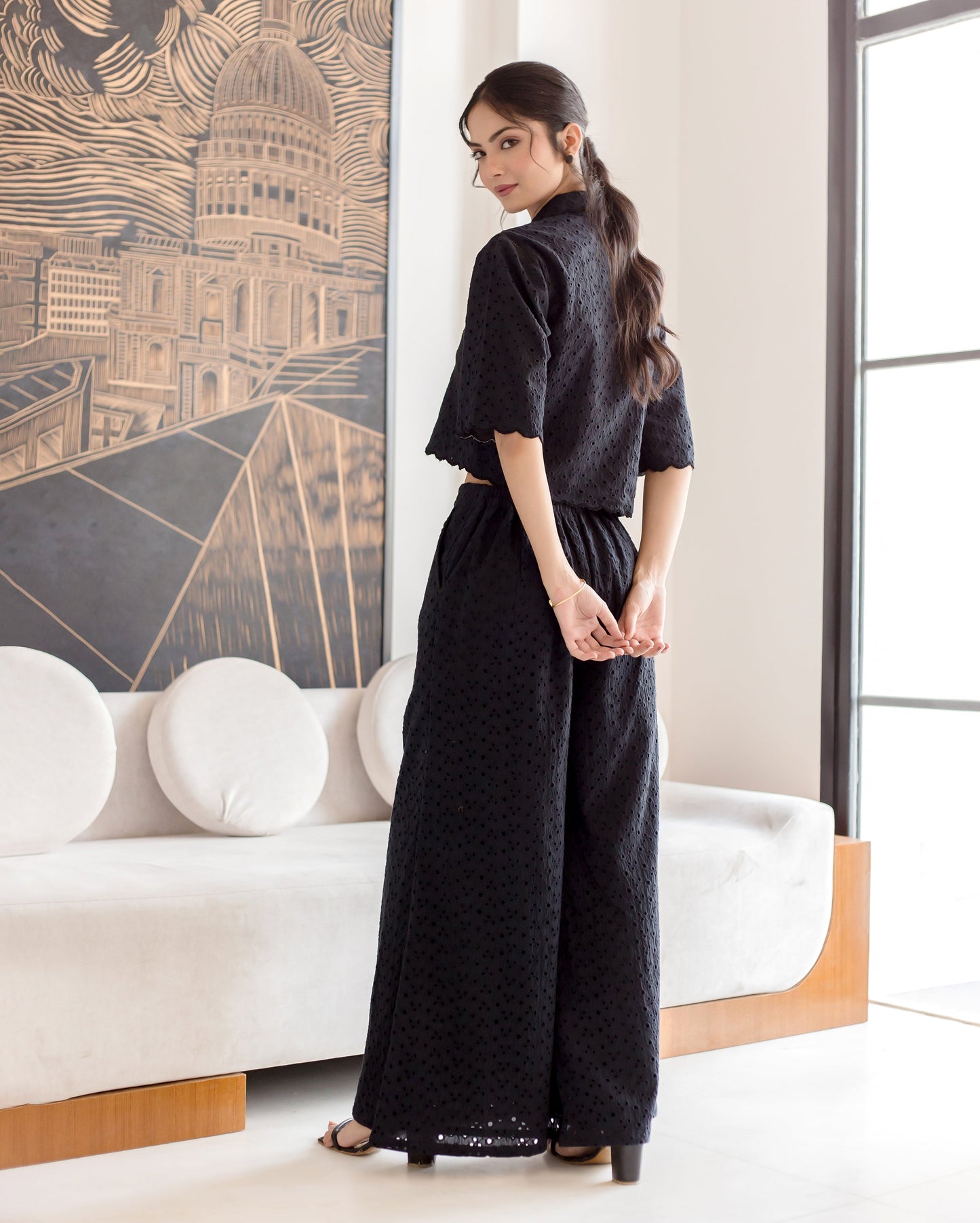 Susan Black Solid Cotton Schiffli Coord Set Quick Cart