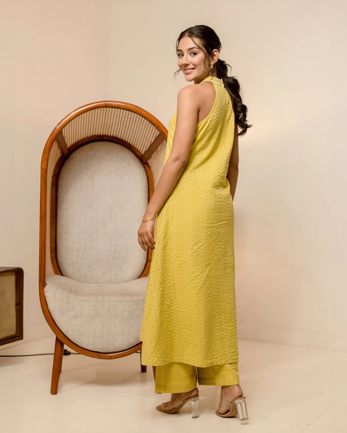 Witch Hazel Yellow Solid Cotton Dobby Coord Set My Store