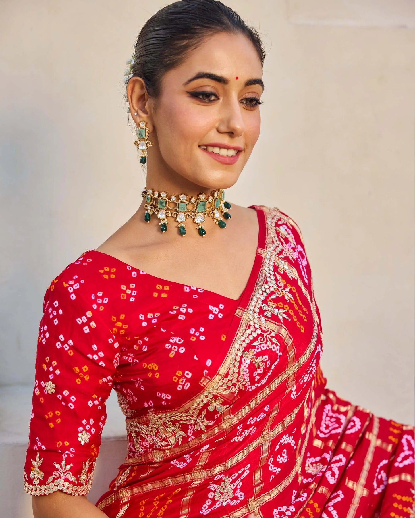 Dazzling Red Silk Bandhani Saree My Store