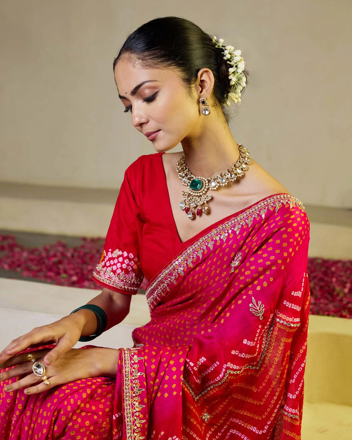 Whimisical Red-Pink Silk Bandhani Saree My Store