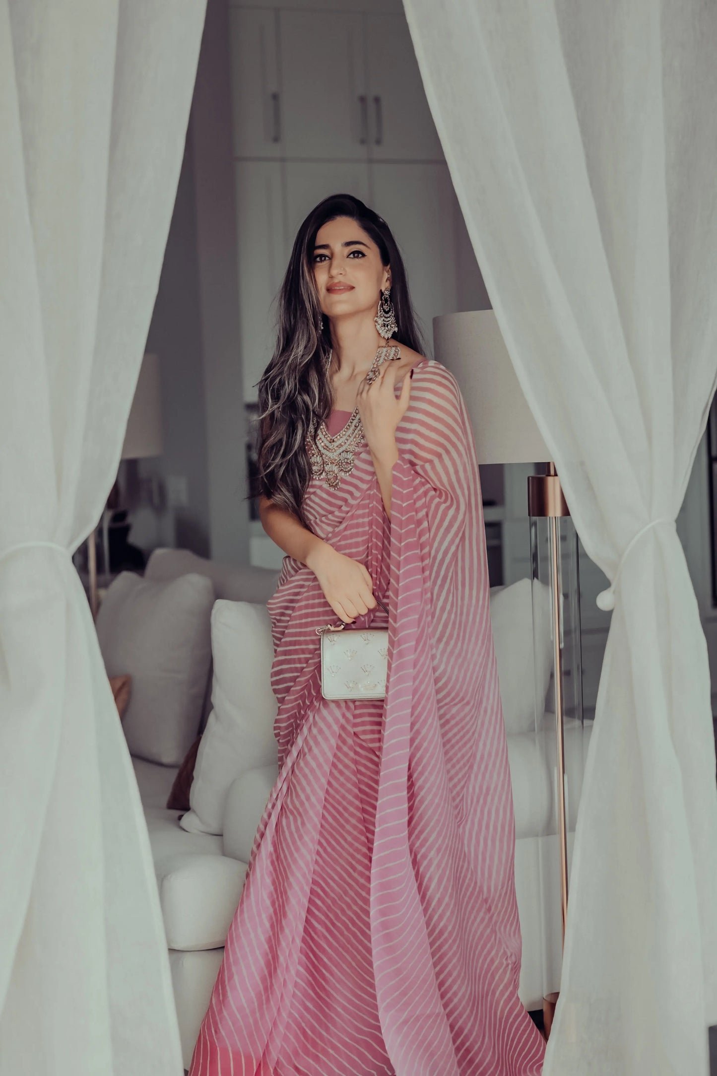 Sophia Dusty Pink Leheriya Pure Chiffon Saree My Store