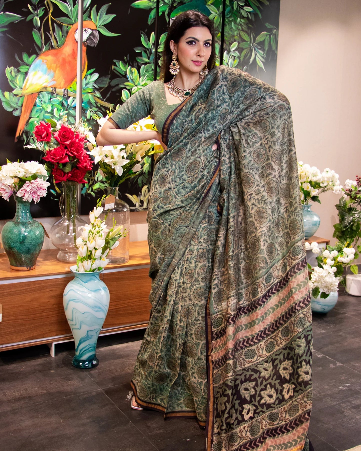 Zoya Handblock Chanderi Silk Saree Quick Cart