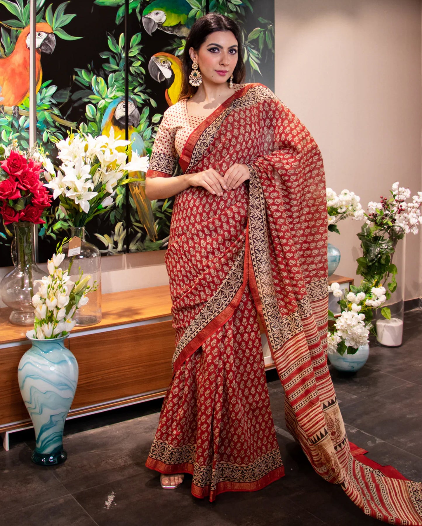 Zarah Handblock Chanderi Silk Saree Quick Cart