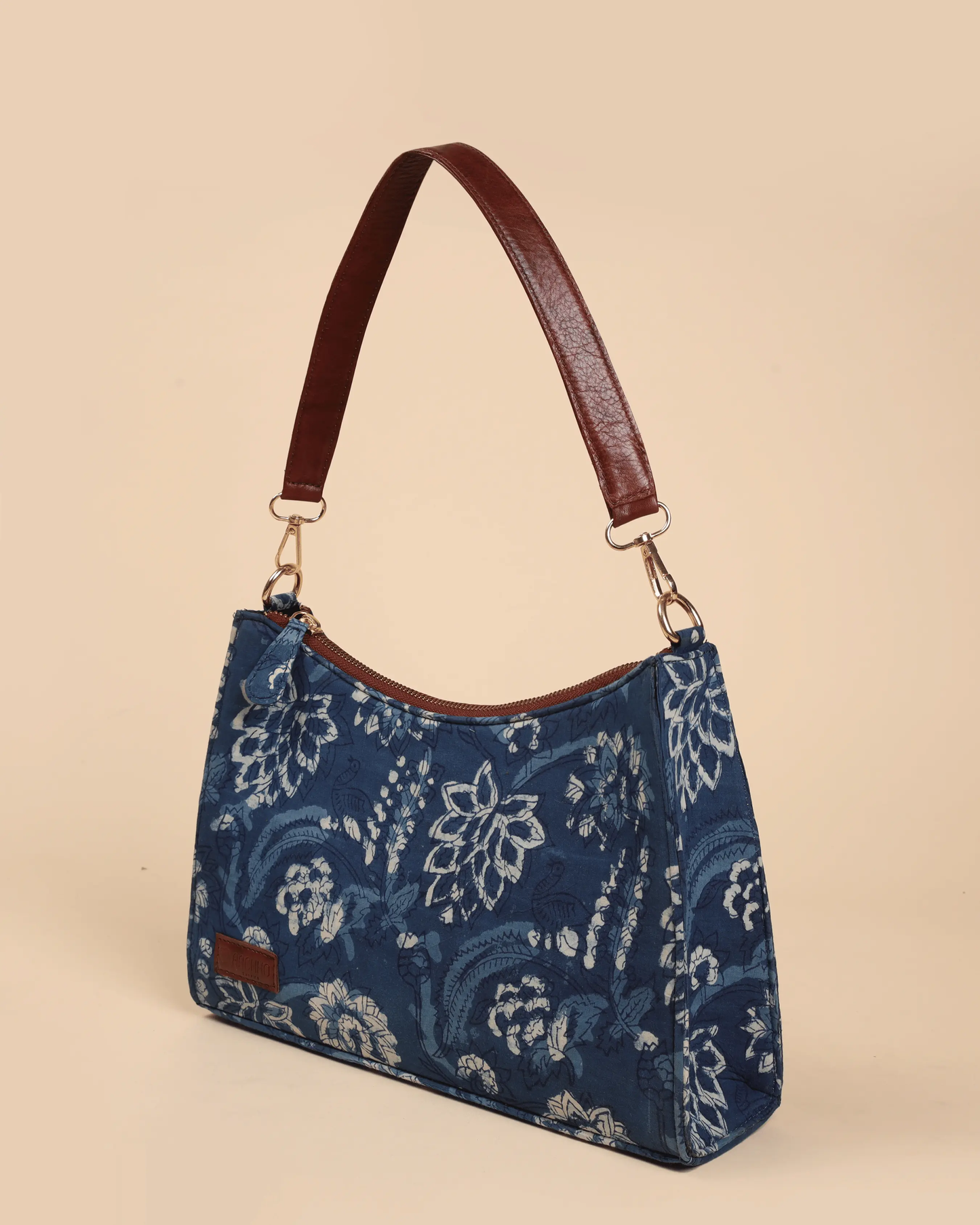 Indigo Deep Handblock Baguette Bag My Store