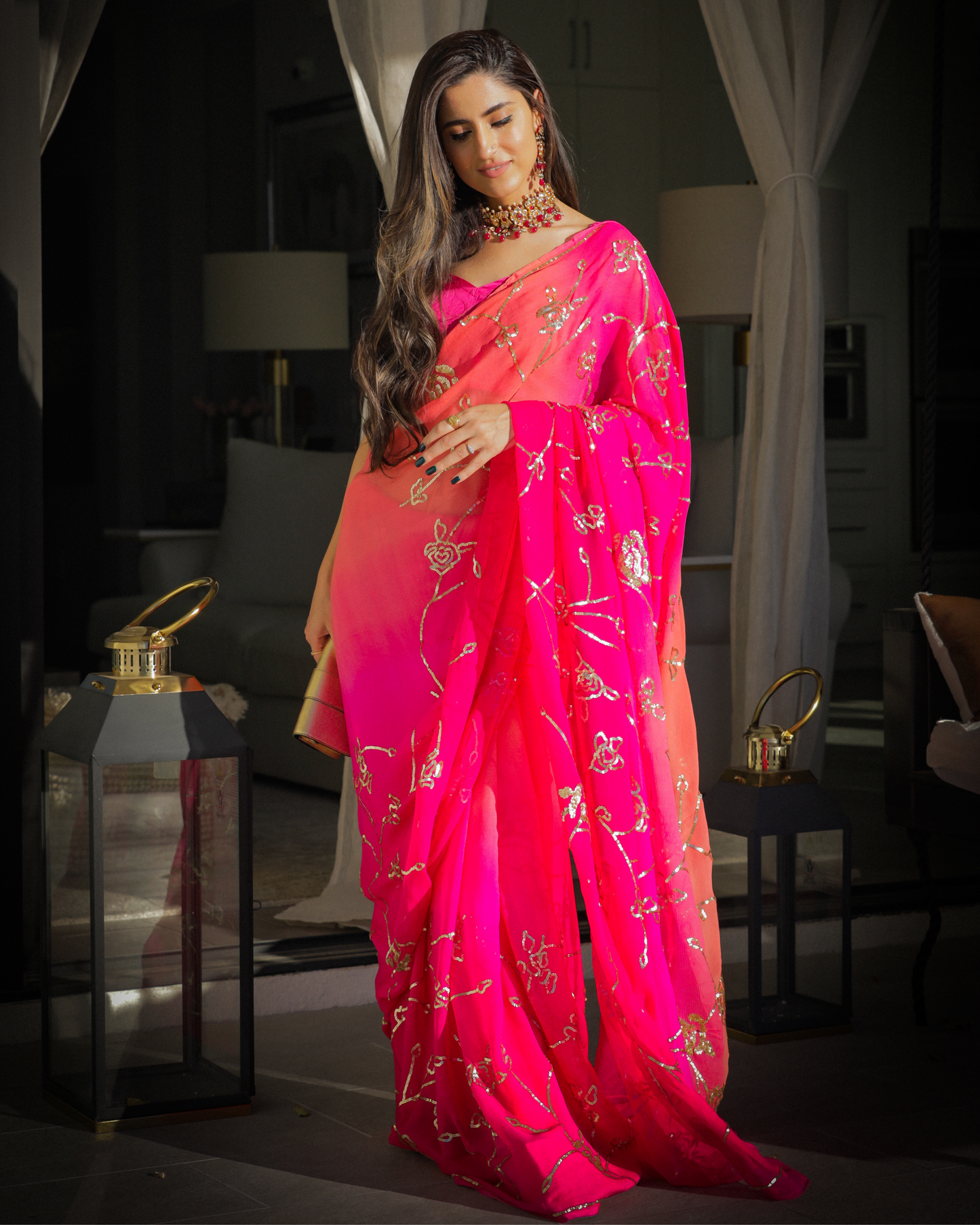 Persian Pink Pure Chiffon Saree Quick Cart