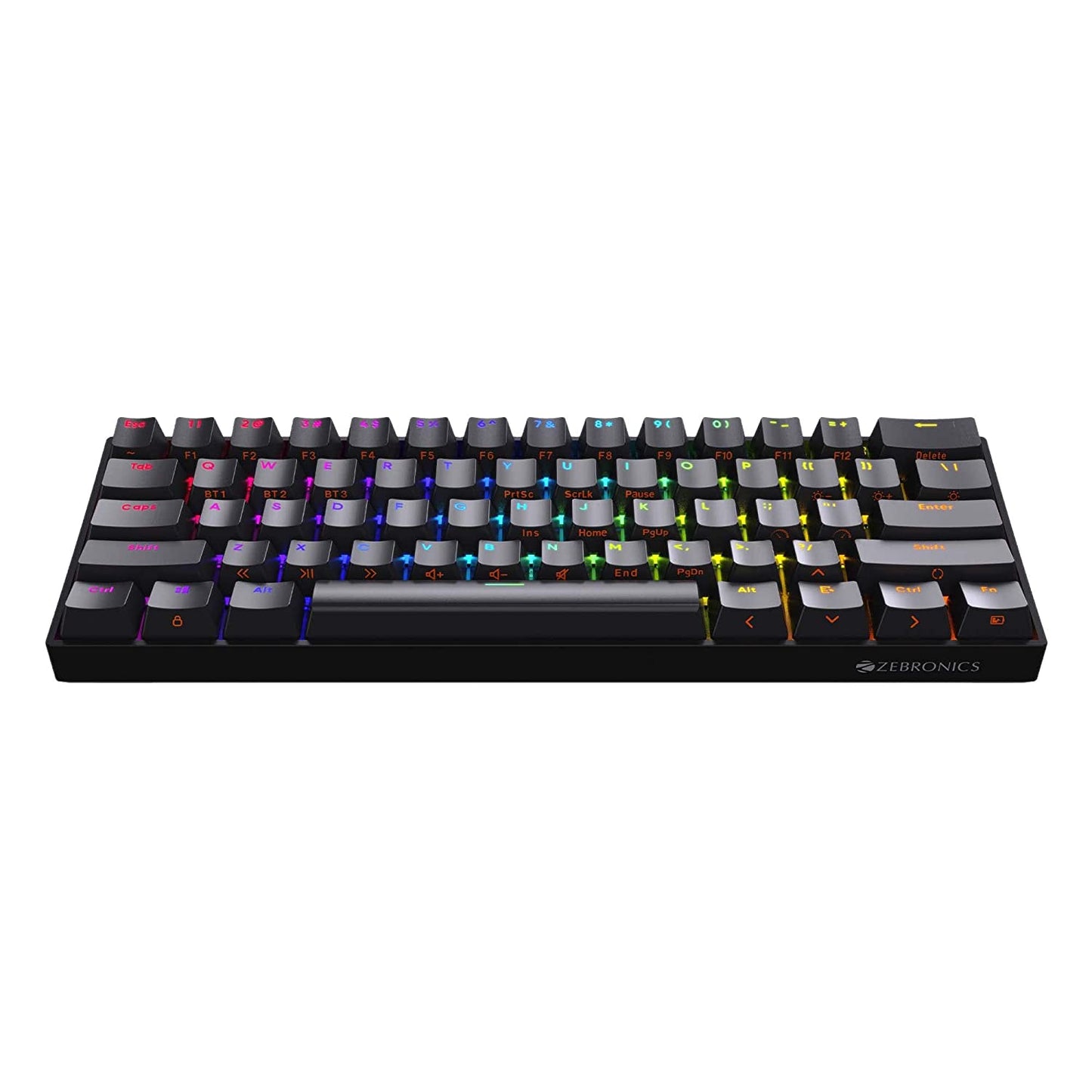 Zebronics Zeb-MAX NINJA 61 keys wireless mechanical keyboard with 3 Bluetooth connections, 2.4GHz Nano receiver, Type Black