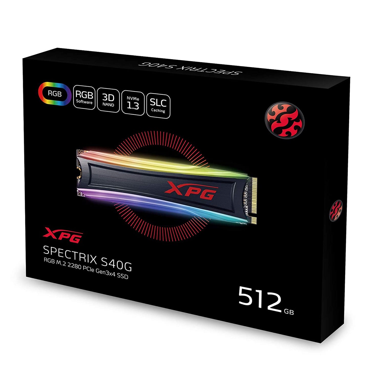 Adata SSD XPG S40G 512GB RGB 3D NAND PCIe Gen3x4 NVMe 1.3 M.2 2280 Internal SSD AS40G-512GT-C