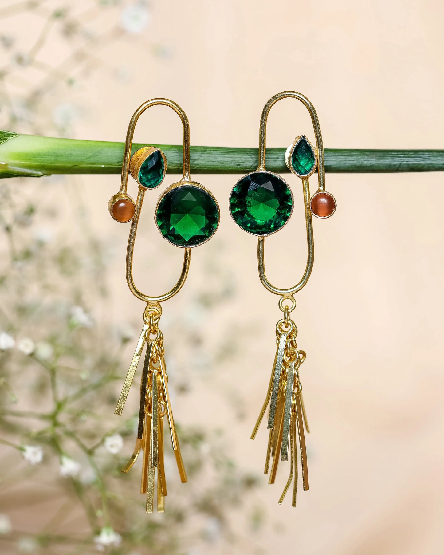 Trinket Green Handcrafted Brass Earrings My Store