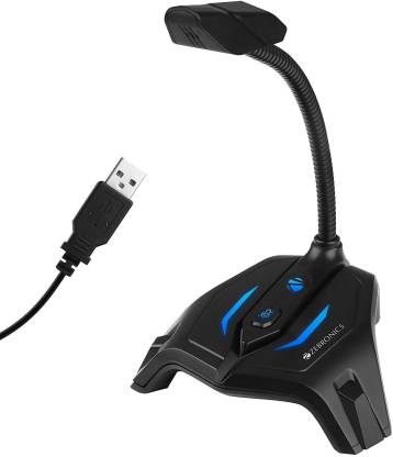 Zebronics Zeb-Klarity USB Gaming Mic for Recording Streaming, compatible with PC, Omni Directional sound pickup, Flexible Neck, Mute Button