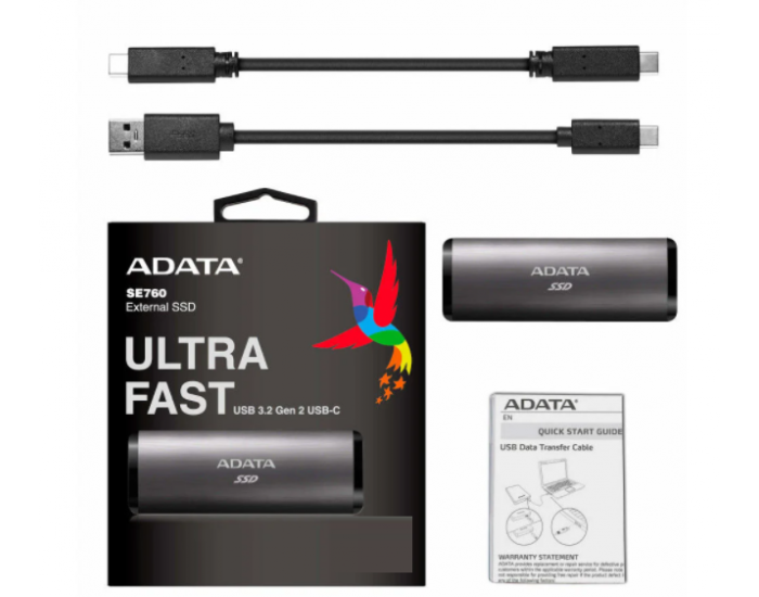 ADATA EXTERNAL SSD 512GB SE760 USB C  ASE760 512GU32G2 CTK