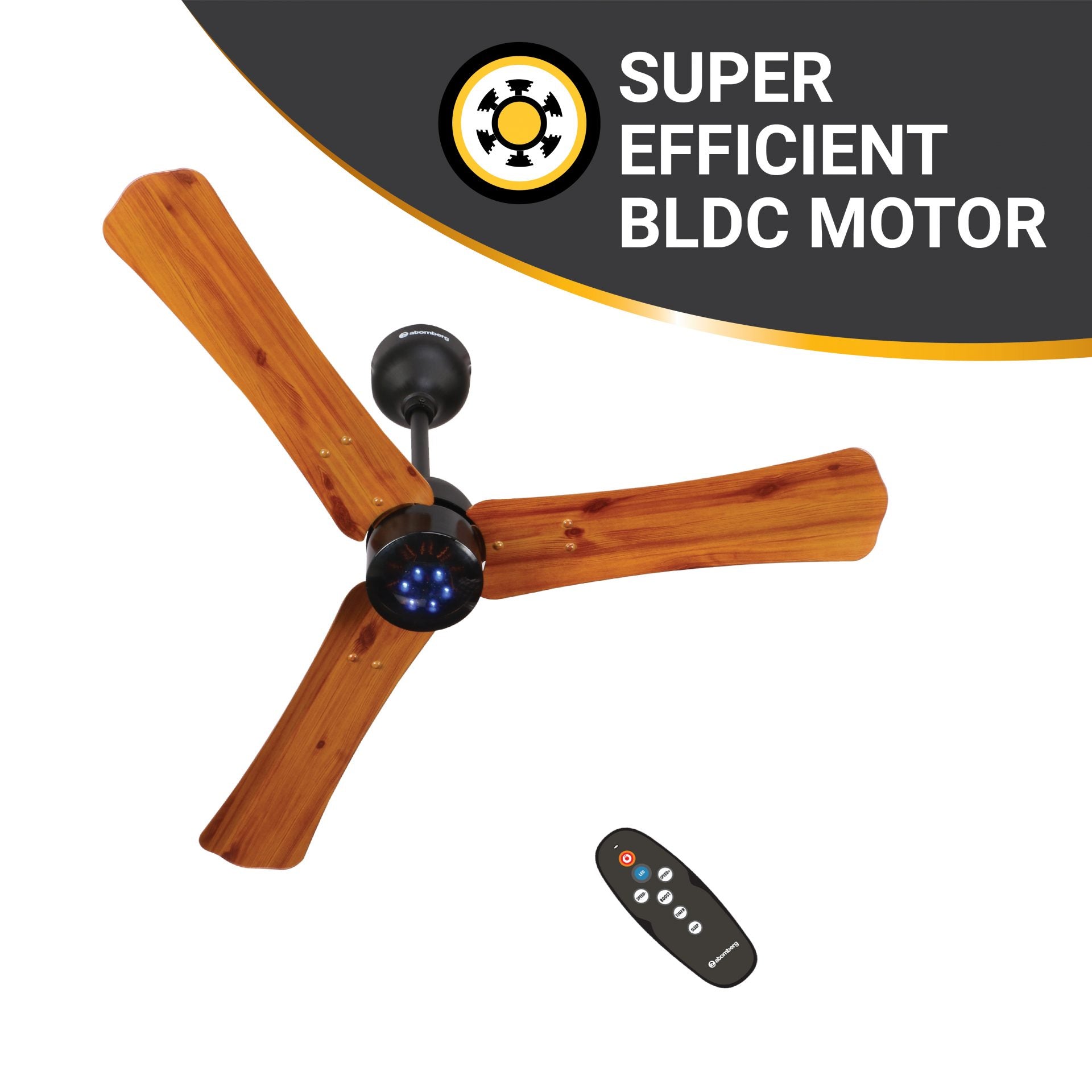 Atomberg Renesa+ 900 mm BLDC Motor with Remote 3 Blade Ceiling Fan Golden Oak Wood