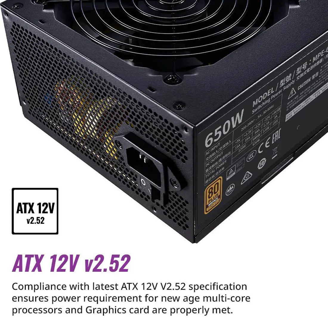 Cooler Master MWE Bronze 650 V3 650W ATX Non Modular Power Supply Unit - Black