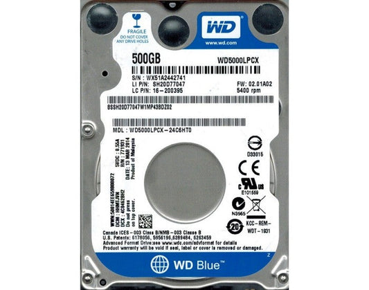 WD HARD DISK 500GB LAPTOP BLUE   WD5000LPCX