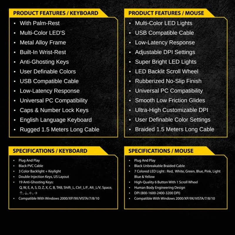 Ant Esports KM540 Gaming Backlit Keyboard and Mouse Combo, LED Wired Gaming Keyboard