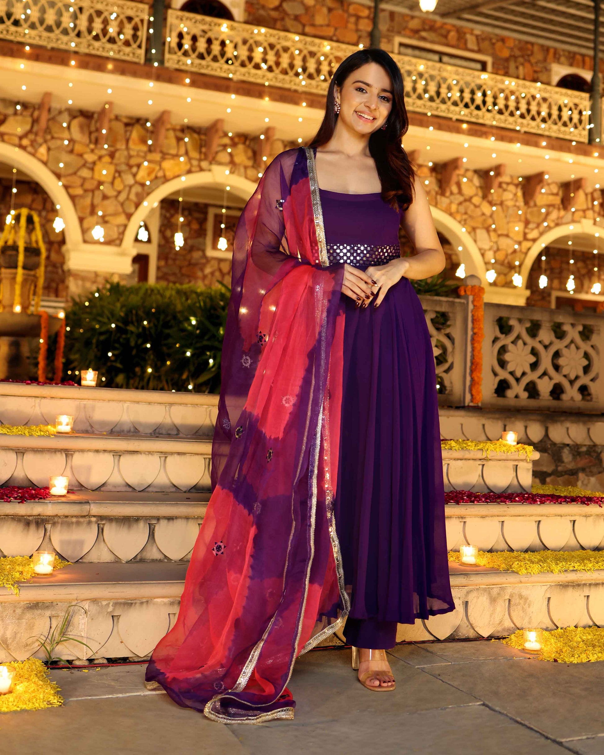Majestic Mirror Purple Georgette Suit Set Quick Cart