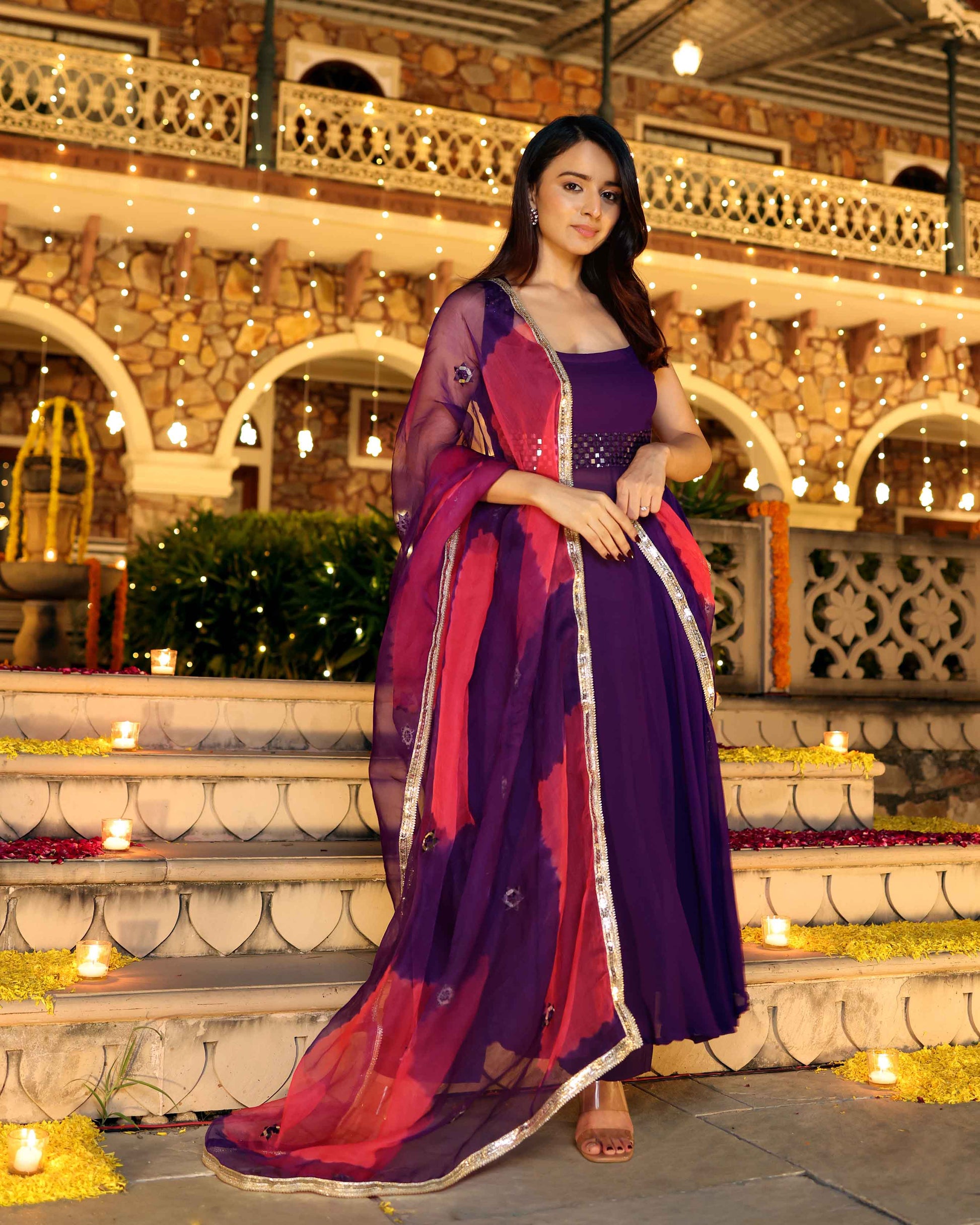 Majestic Mirror Purple Georgette Suit Set My Store