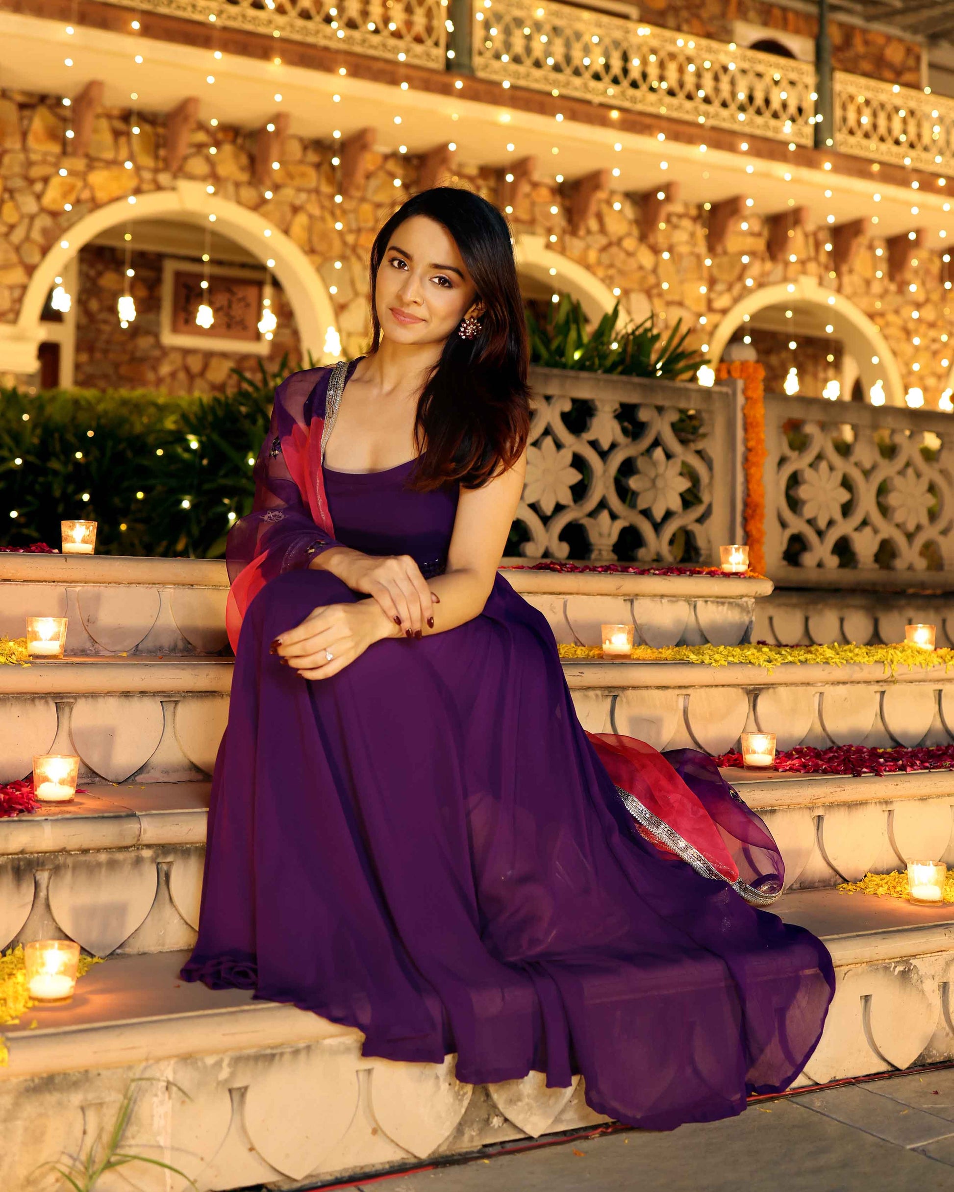 Majestic Mirror Purple Georgette Suit Set My Store