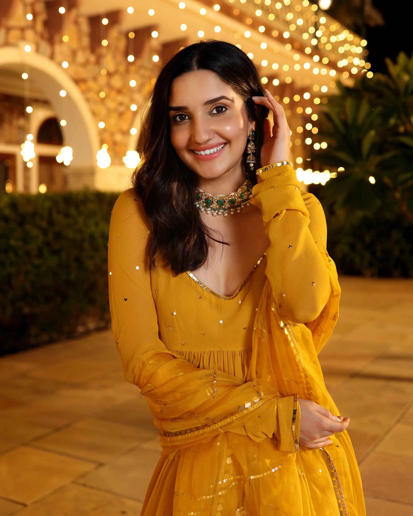 Shimmering Mustard Sequin Georgette Suit Set My Store