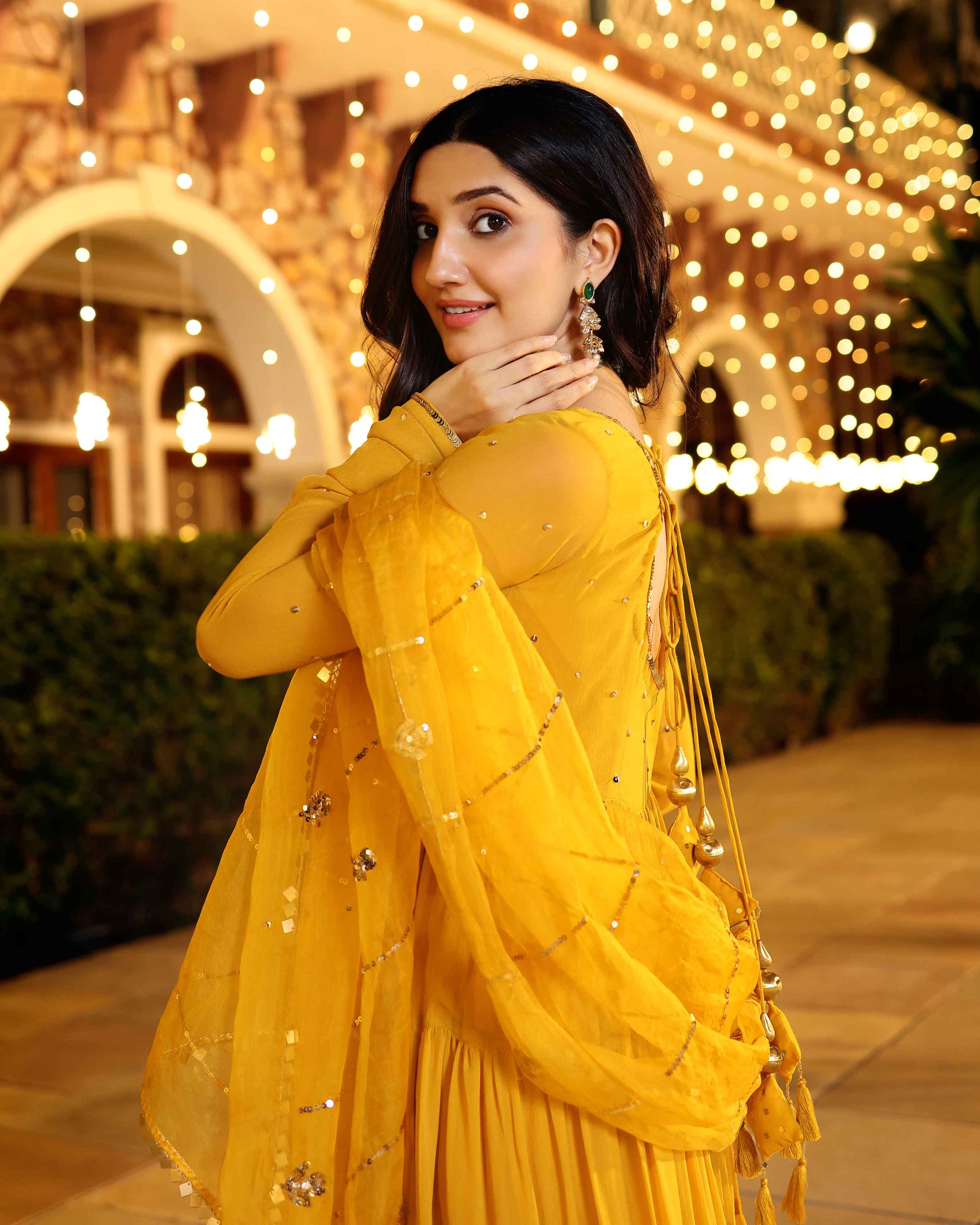 Shimmering Mustard Sequin Georgette Suit Set My Store