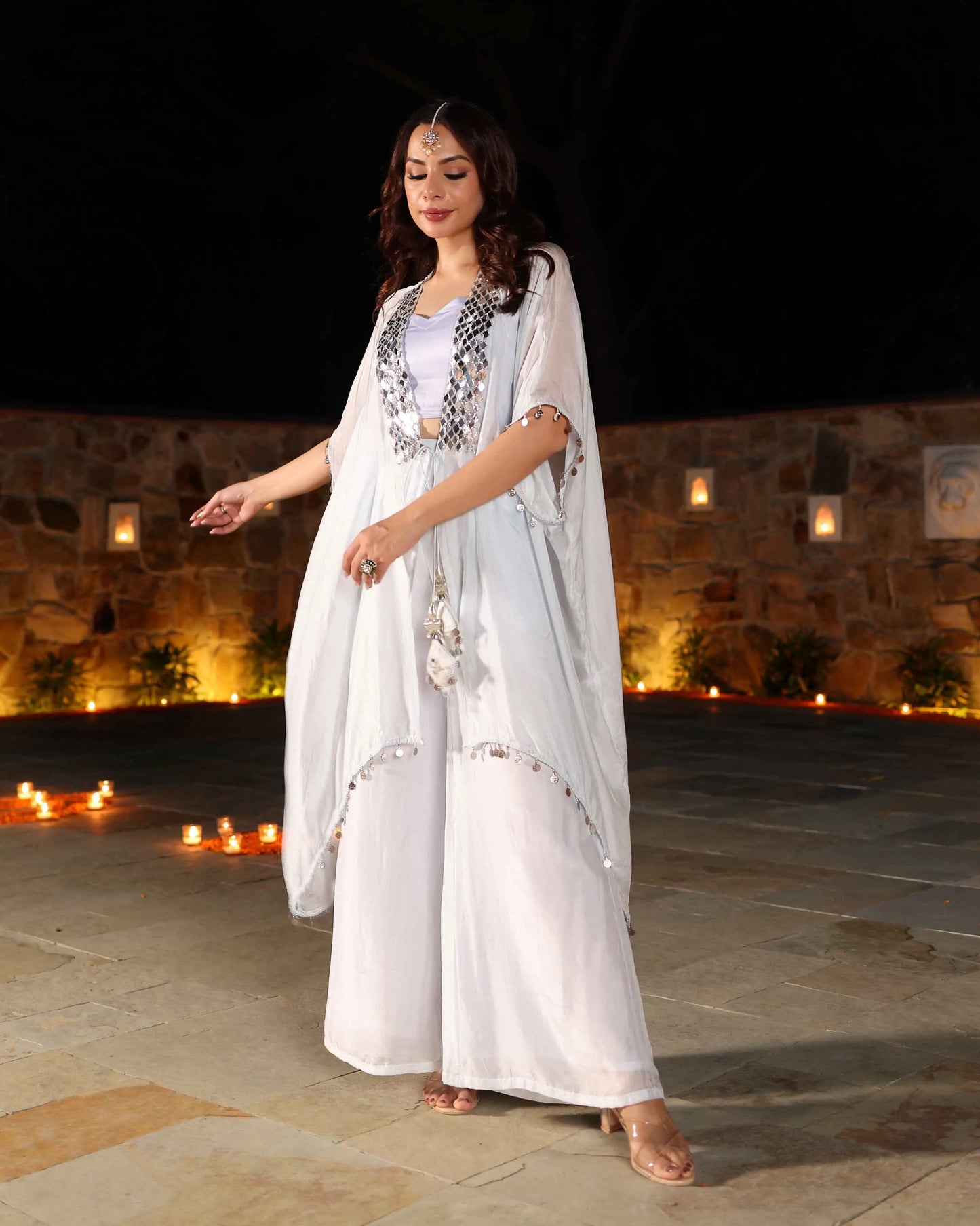 Blue Bay Mirror Work Silk Coord Set My Store