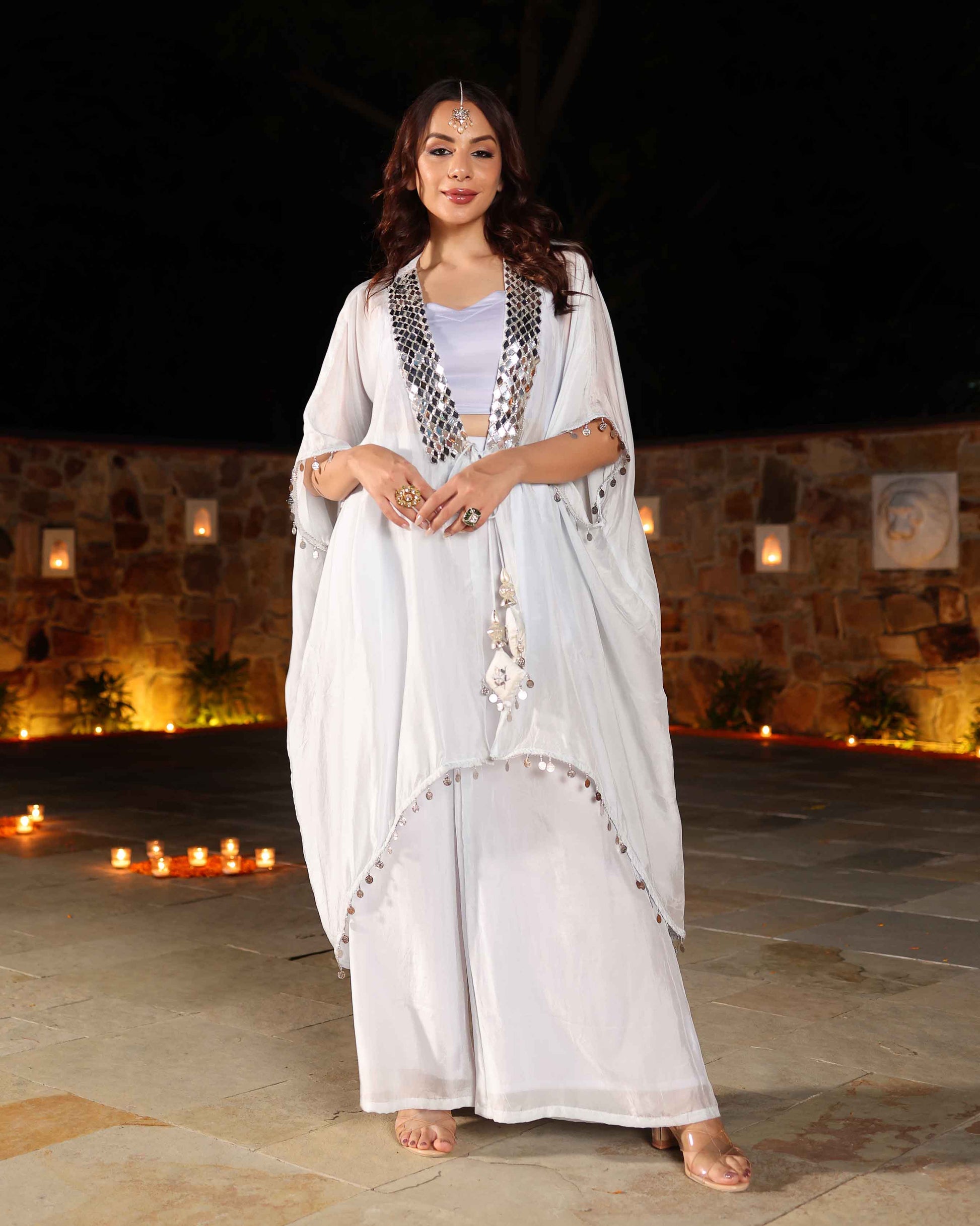 Blue Bay Mirror Work Silk Coord Set My Store