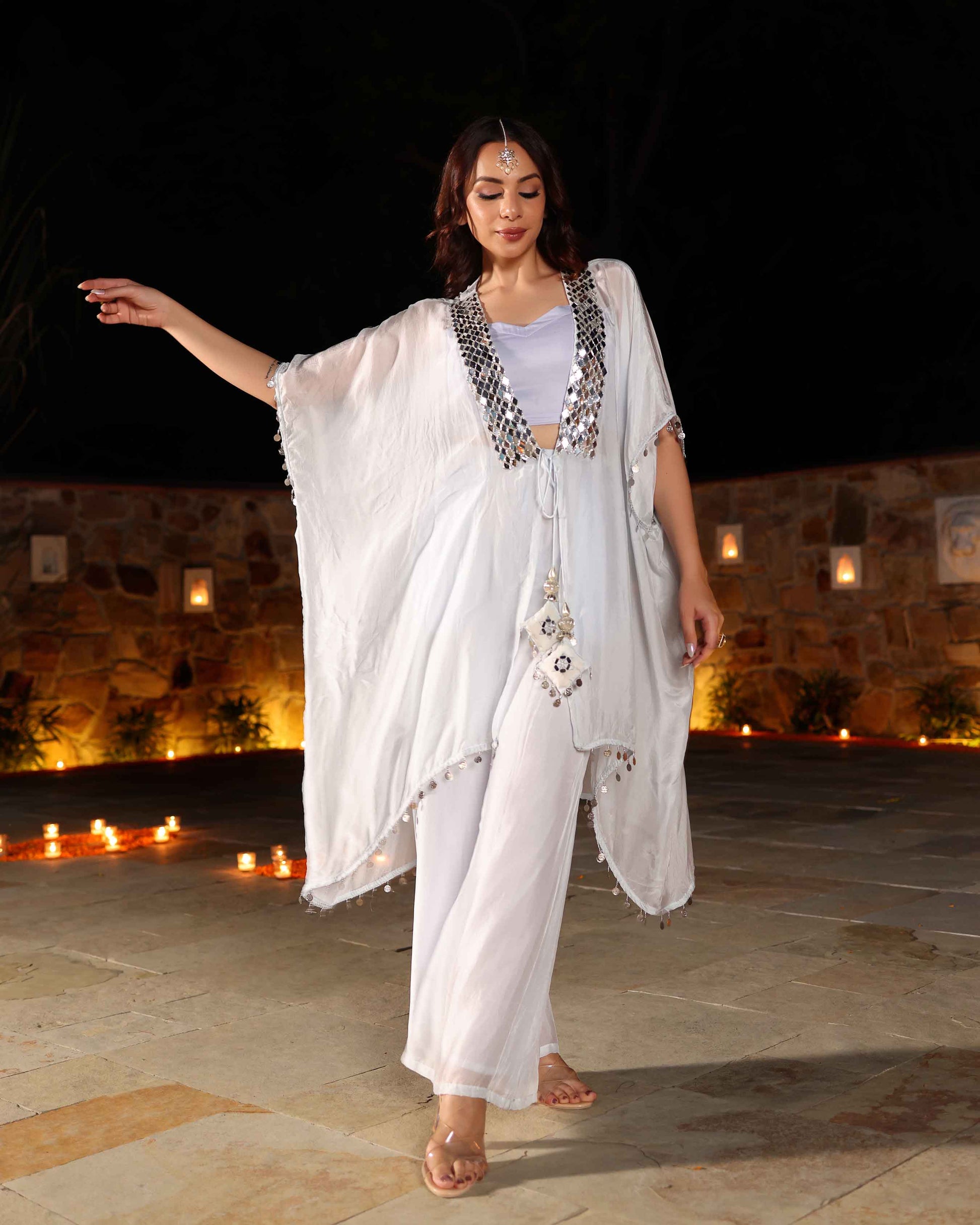 Blue Bay Mirror Work Silk Coord Set My Store