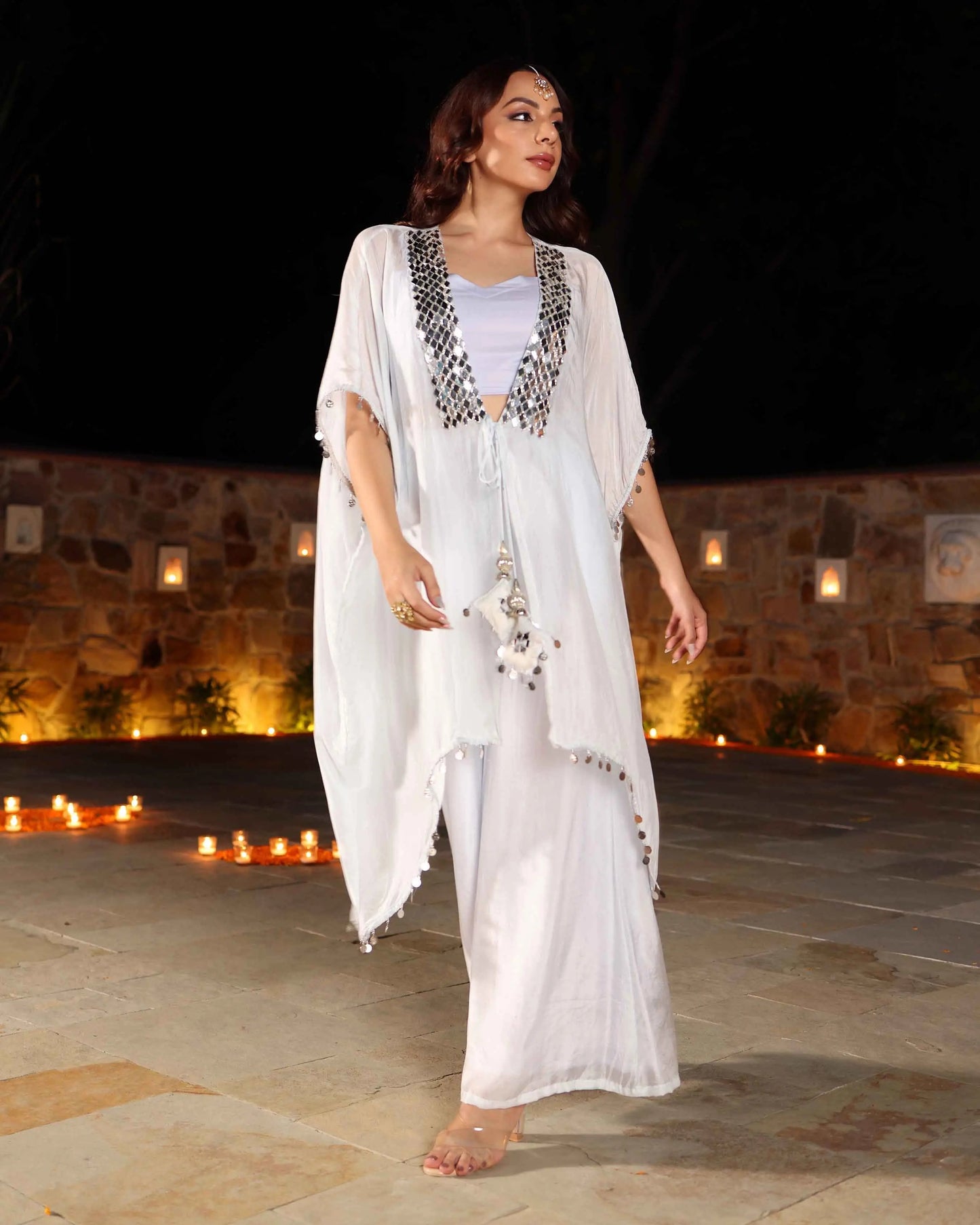 Blue Bay Mirror Work Silk Coord Set My Store