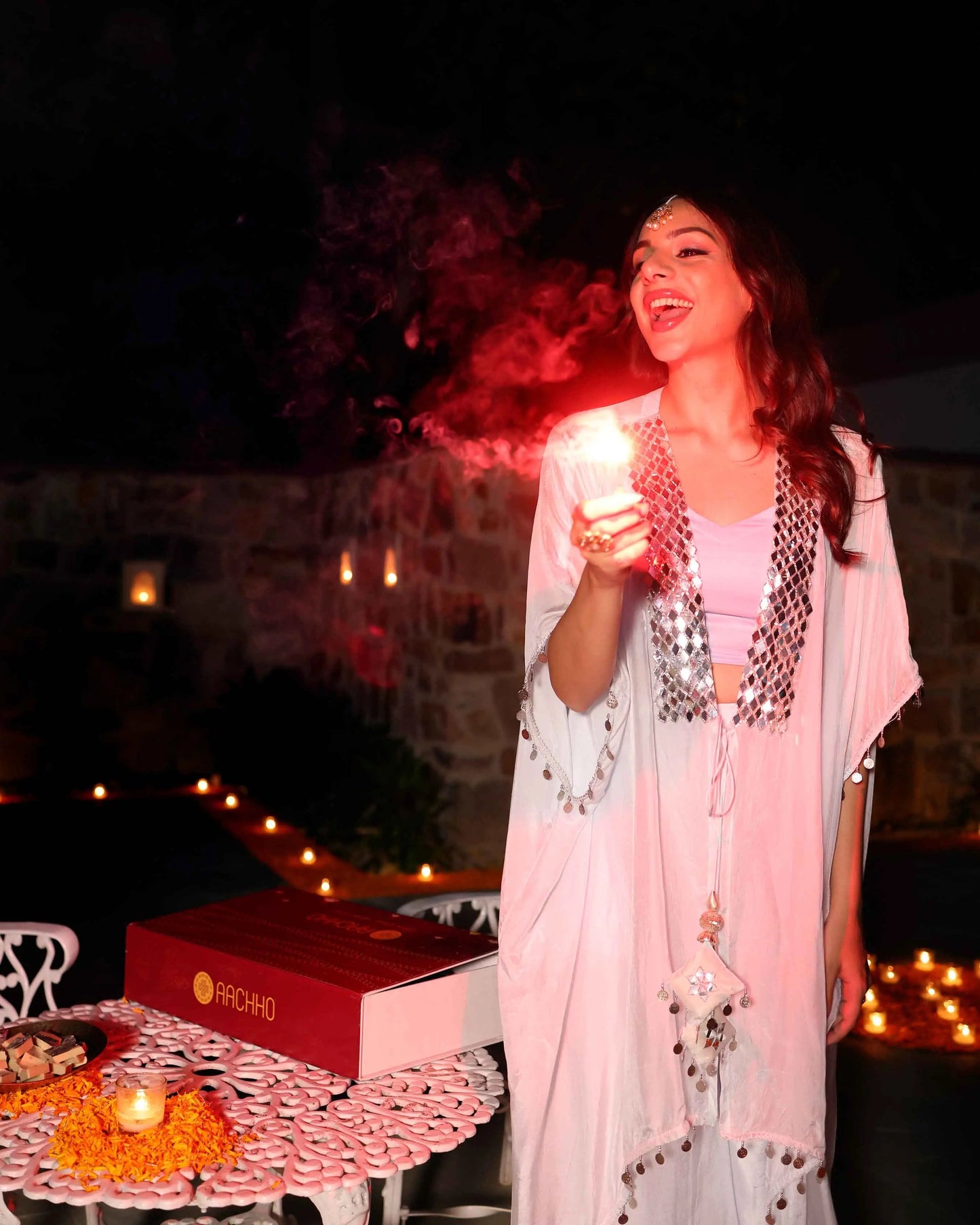 Blue Bay Mirror Work Silk Coord Set My Store