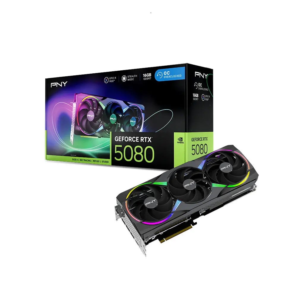 PNY GeForce RTX 5080 16GB ARGB EPIC-X RGB Overclocked GDDR7 Triple Fan GPU