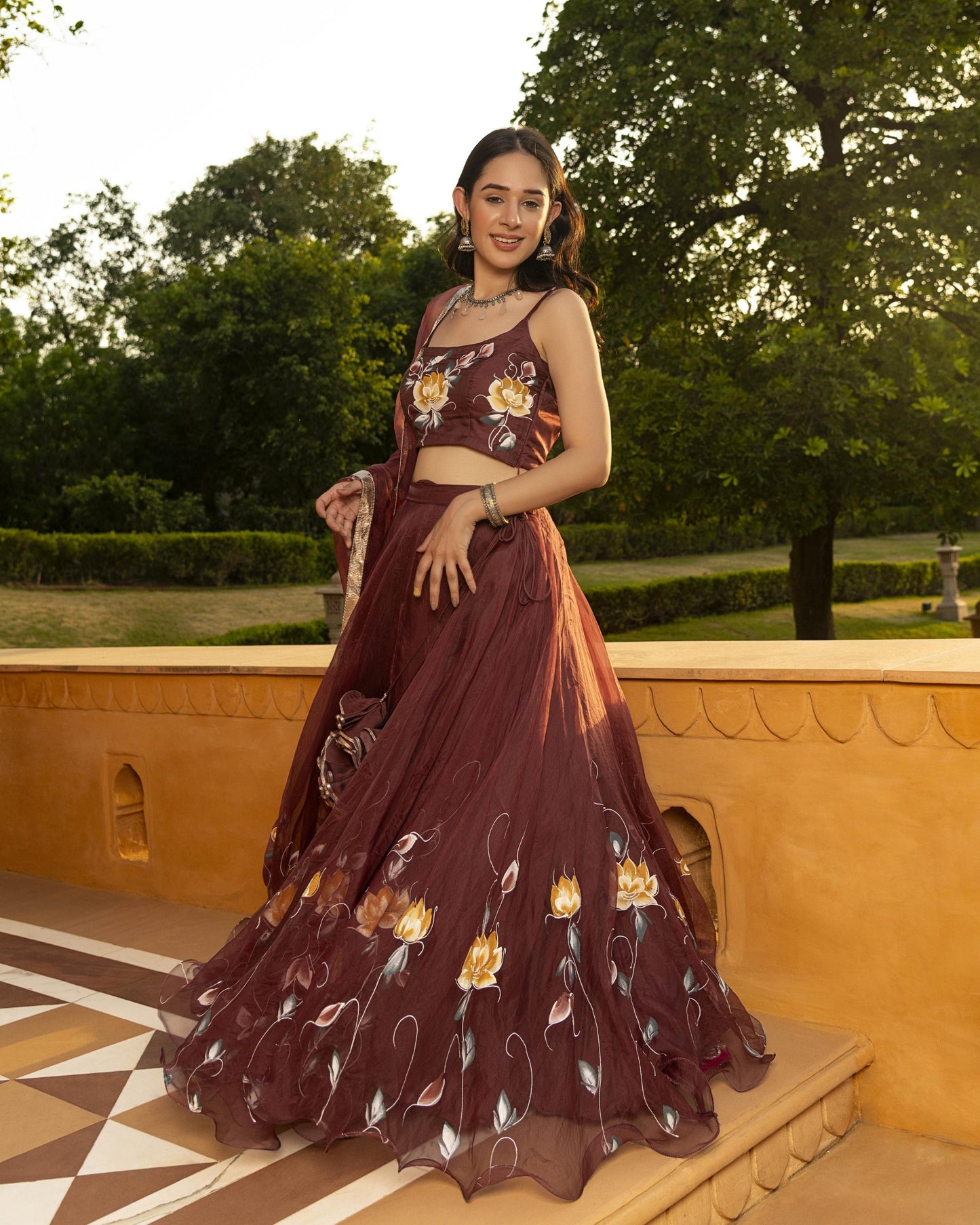 Mifra Handpainted Organza Lehenga Set My Store