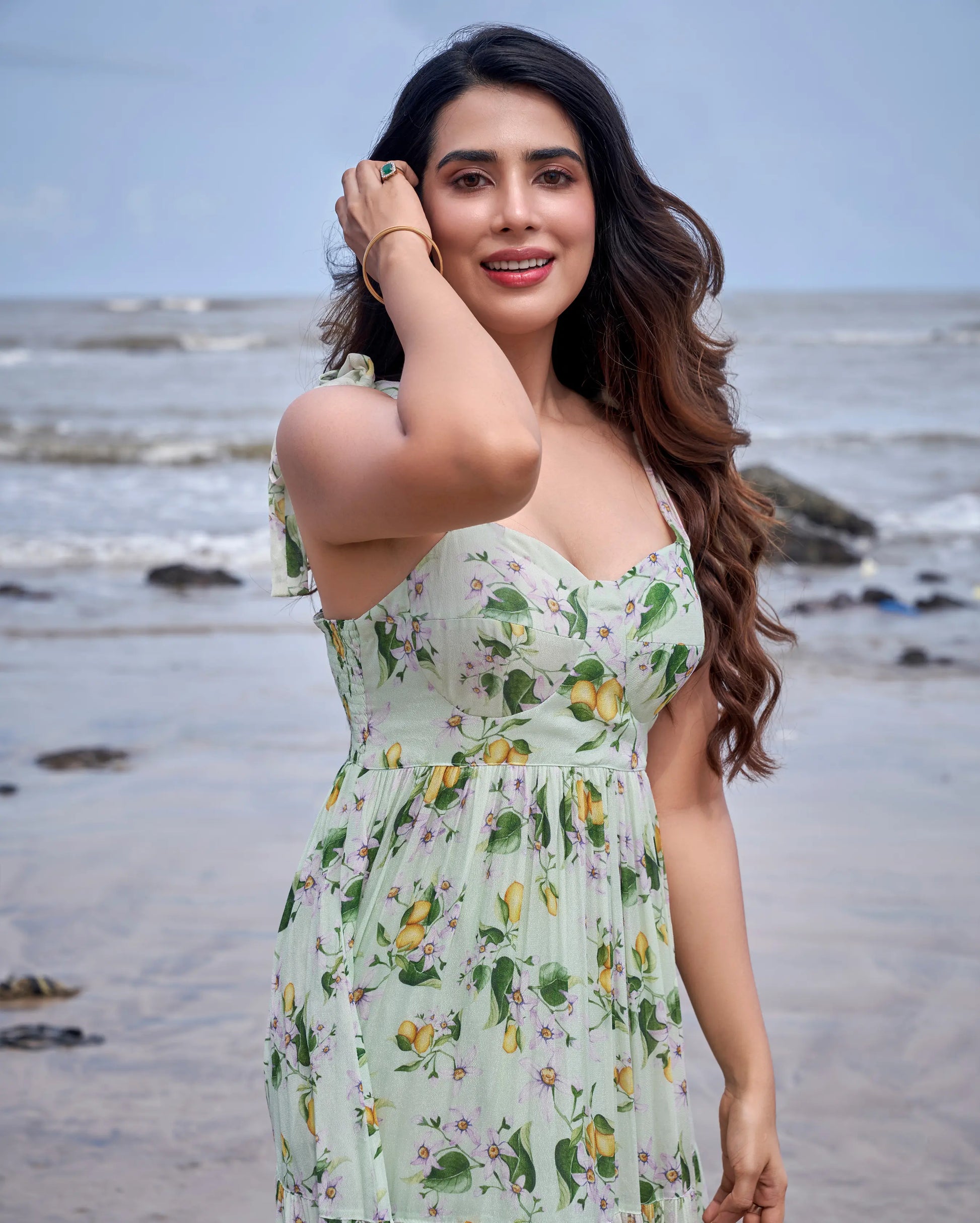 Mint Meadow Green Printed Moss Crepe Dress My Store