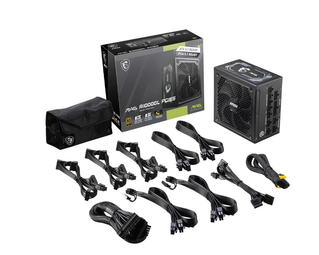 MSI MAG A1000GL PCIE5 1000W 80 Plus Gold SMPS Fully Modular ATX 3.1 Power Supply