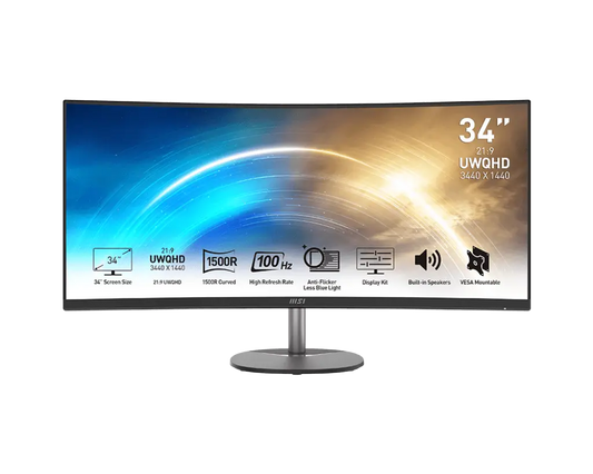 MSI PRO MP341CQ 34" UWQHD 2K 100Hz 1ms Professional Business Curved Monitor My Store