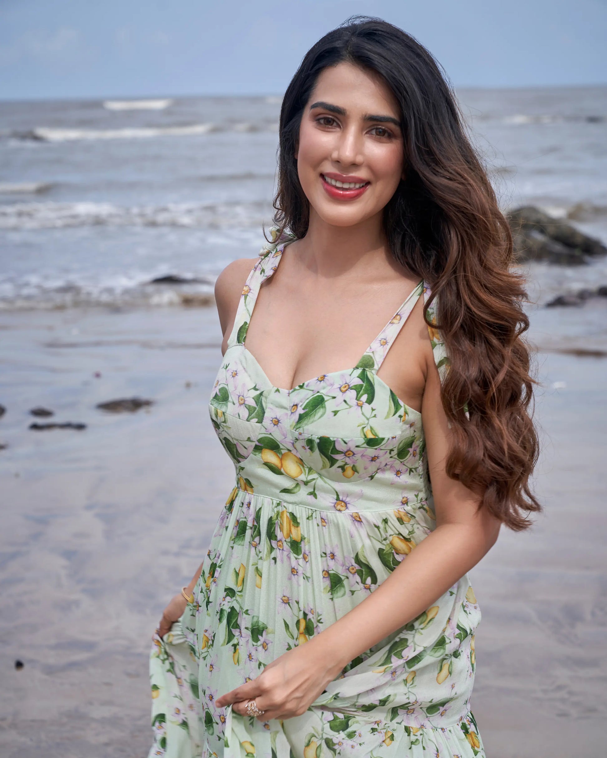 Mint Meadow Green Printed Moss Crepe Dress My Store