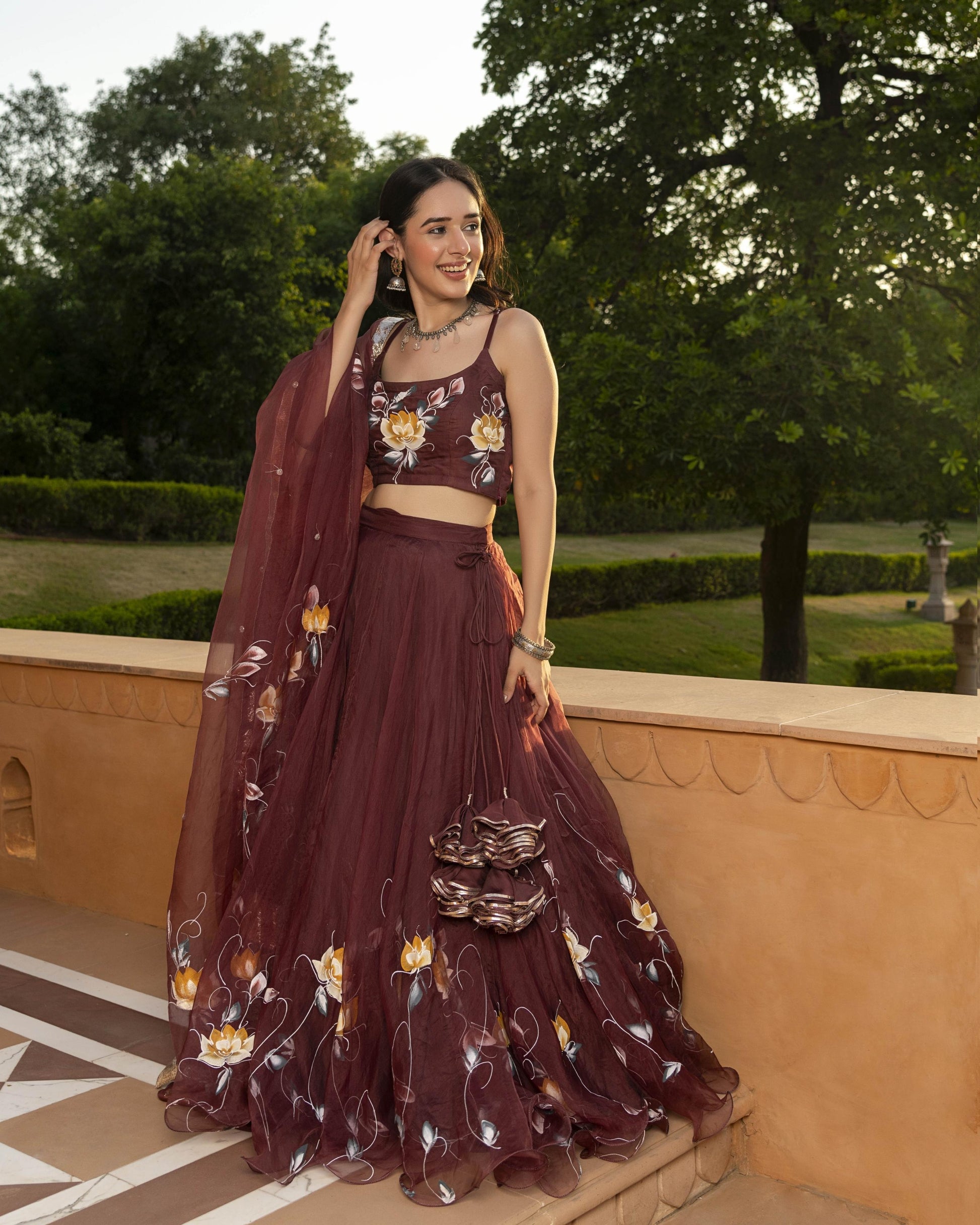 Mifra Handpainted Organza Lehenga Set My Store