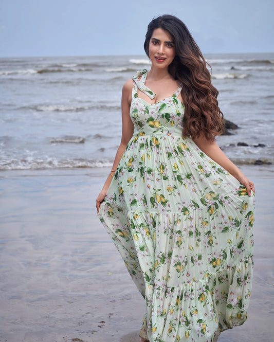 Mint Meadow Green Printed Moss Crepe Dress My Store