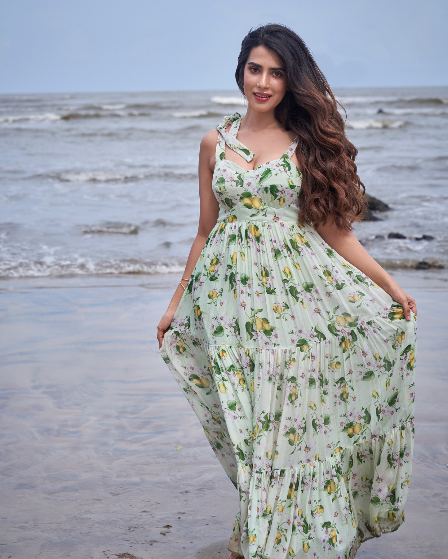 Mint Meadow Green Printed Moss Crepe Dress Quick Cart