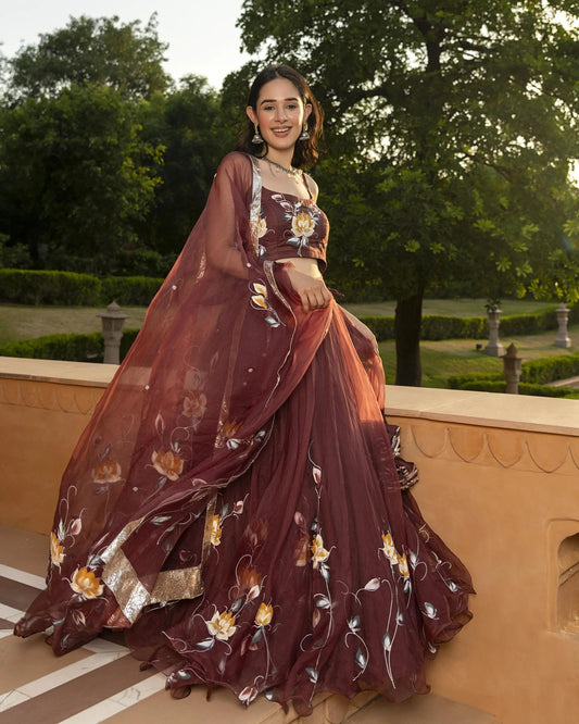 Mifra Handpainted Organza Lehenga Set My Store