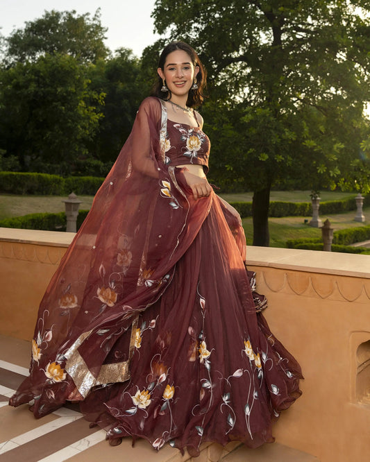 Mifra Handpainted Organza Lehenga Set My Store