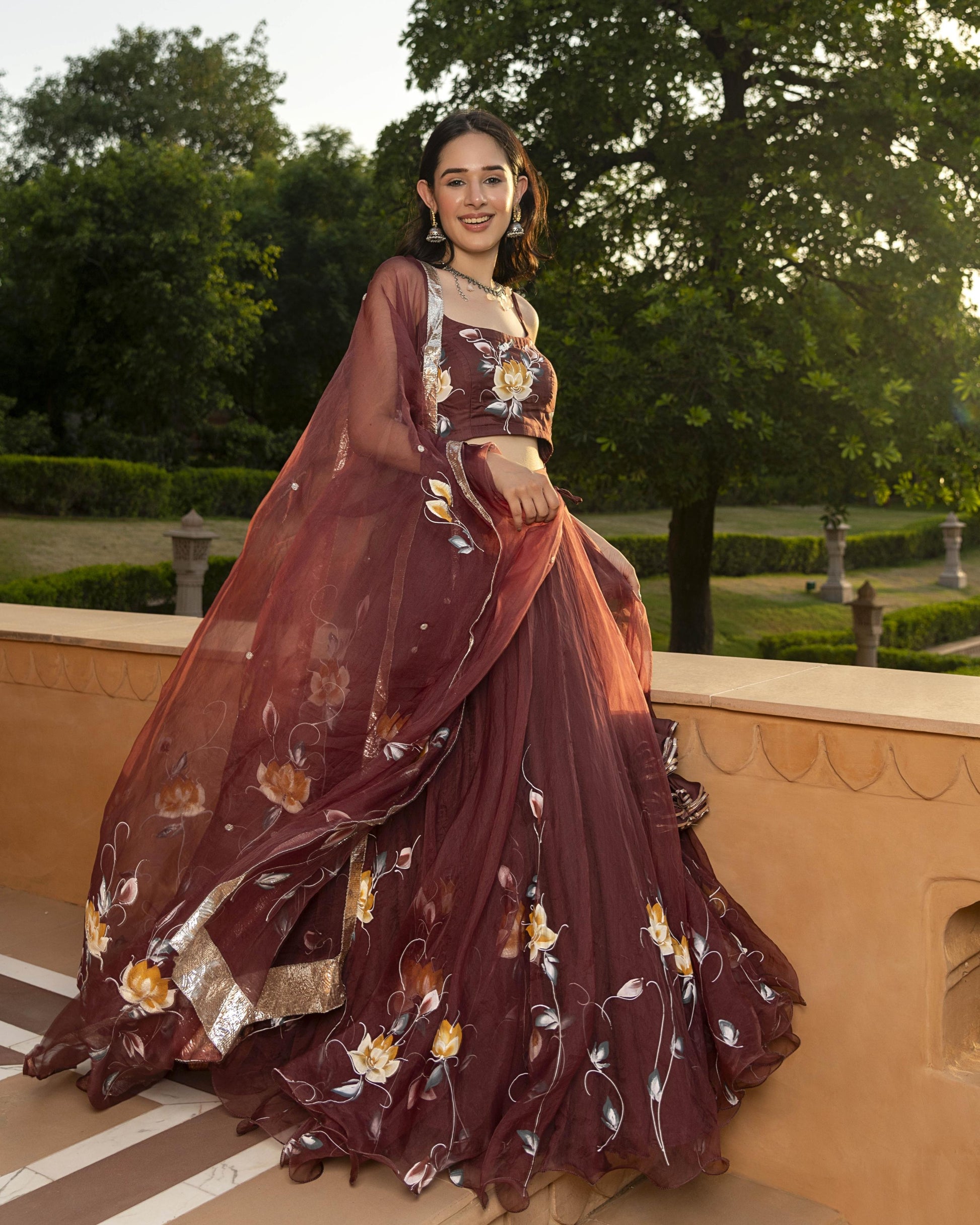 Mifra Handpainted Organza Lehenga Set My Store