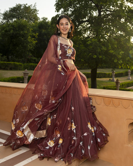 Mifra Handpainted Organza Lehenga Set My Store