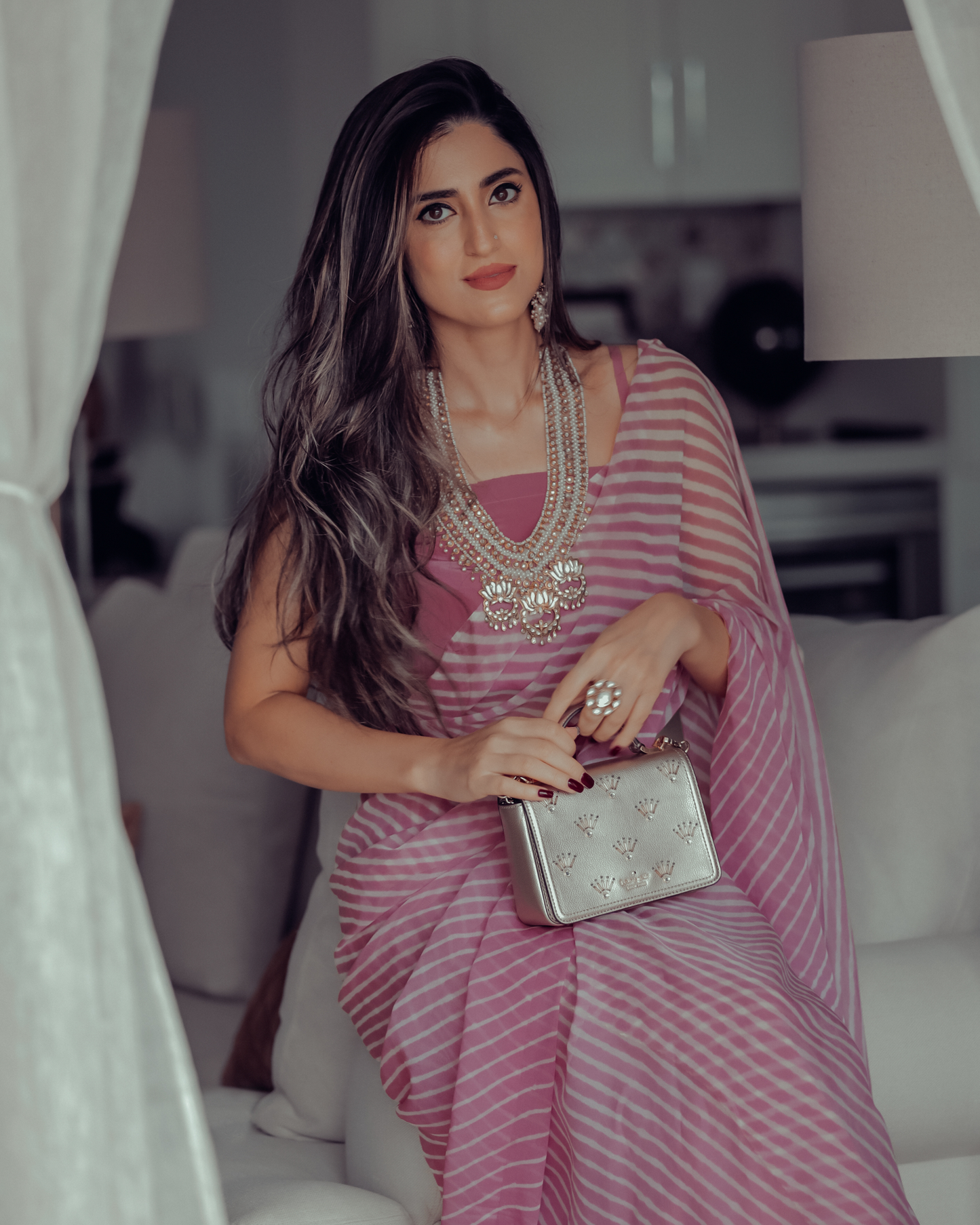 Sophia Dusty Pink Leheriya Pure Chiffon Saree Quick Cart