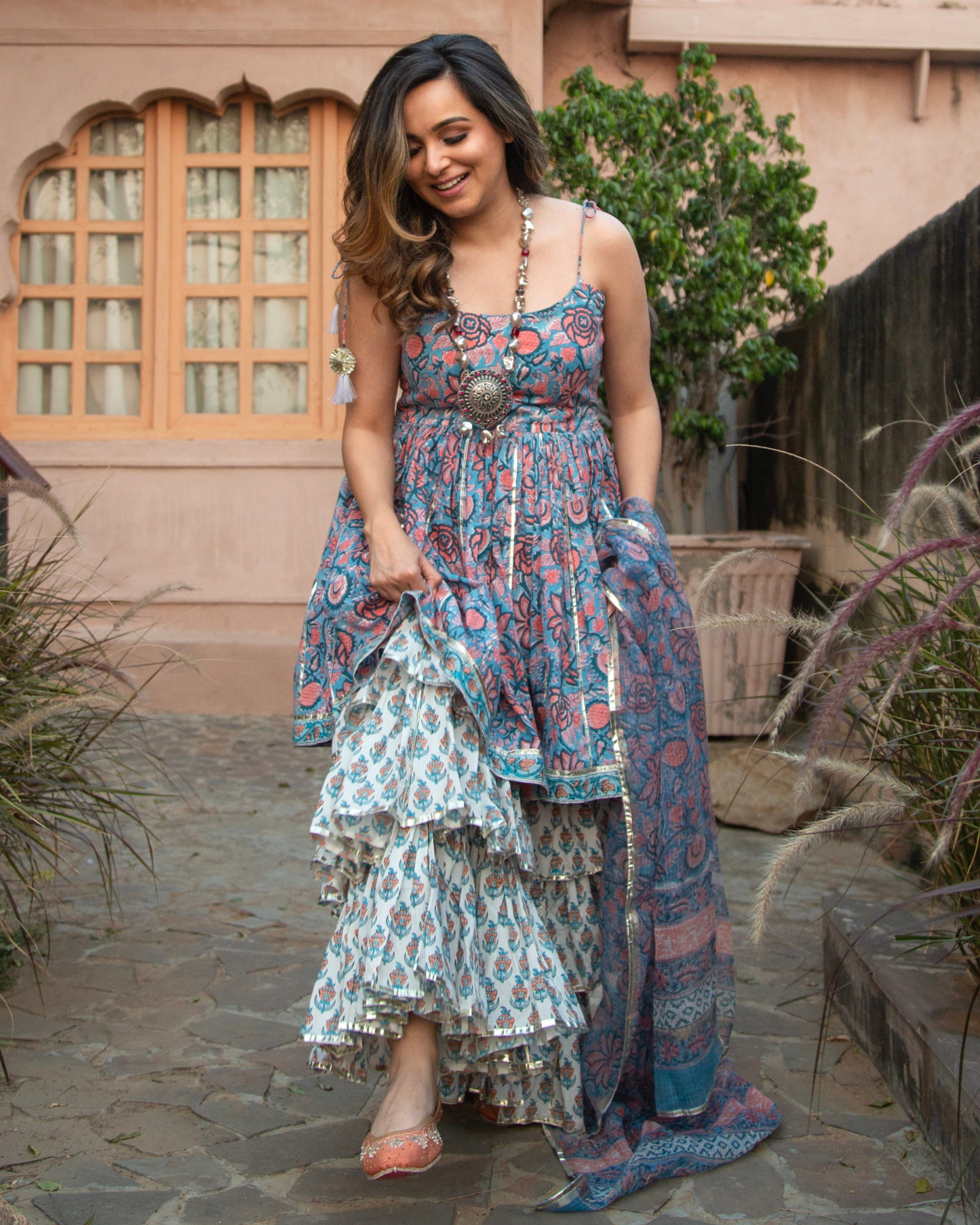 BLUE HEAVEN HANDBLOCK SHARARA SET My Store