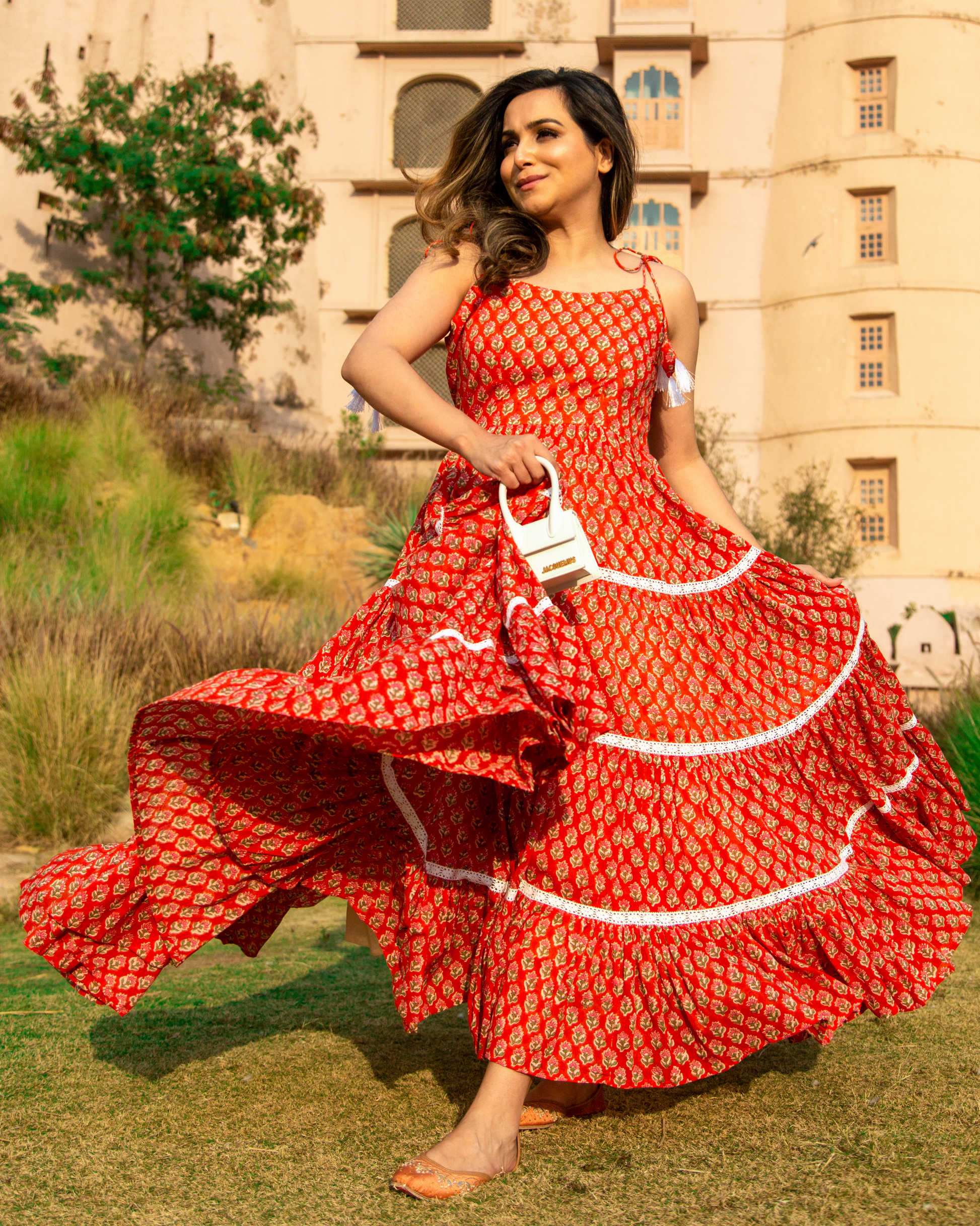 ORANGE PEEL HANDBLOCK COTTON DRESS My Store
