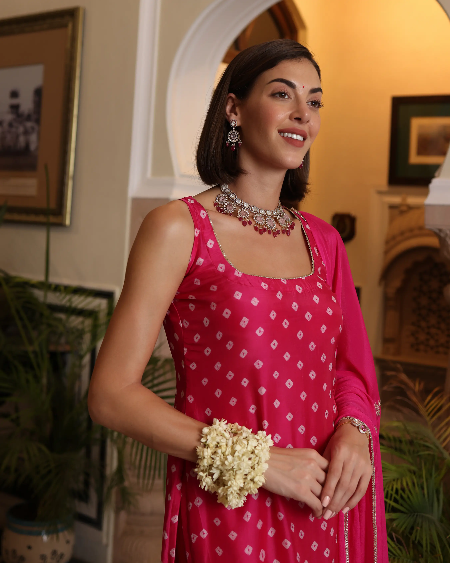 Nira Pink Bandhani Silk Kurta Set My Store