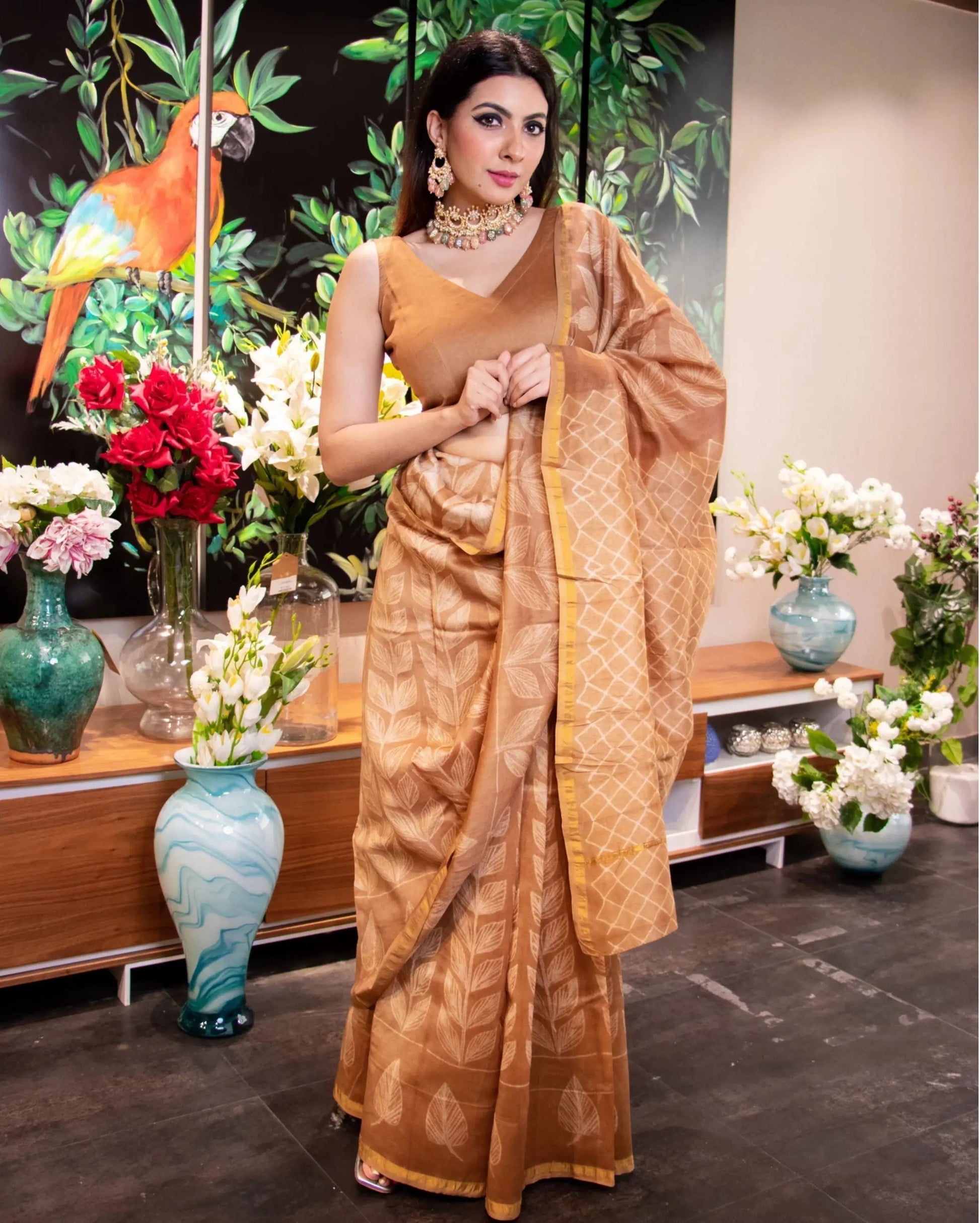 Rustic Romance Mustard Yellow Chanderi V Neck Blouse My Store